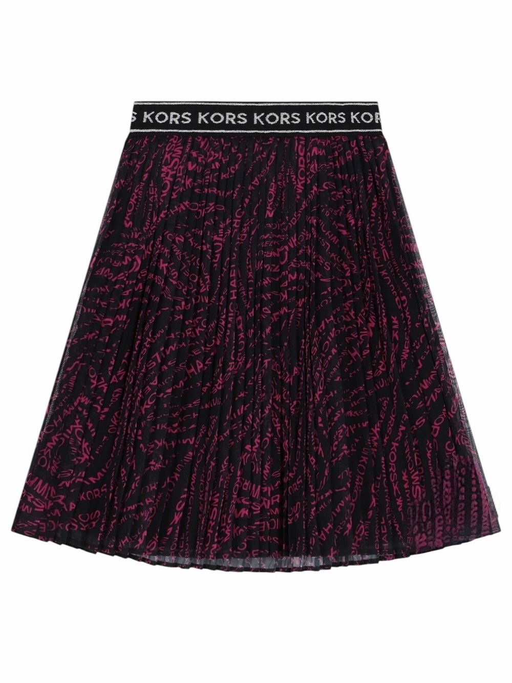 MICHAEL KORS⁠ ✘ Girls Black & Pink Logo Pleated Midi Skirt Mesh Elastic Waist 8